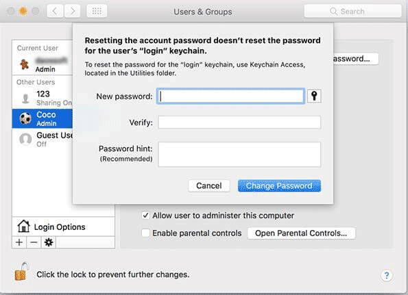 change other administrators' password