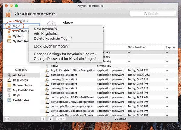 control and click on login keychain access