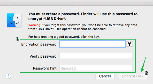 encrypt USB drive with Finder Option