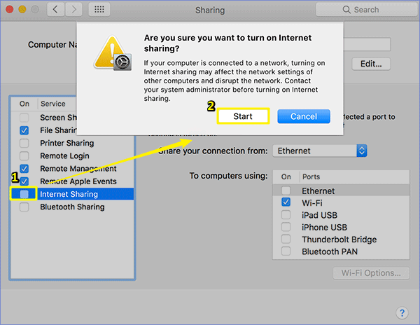 click start to share wifi from Mac