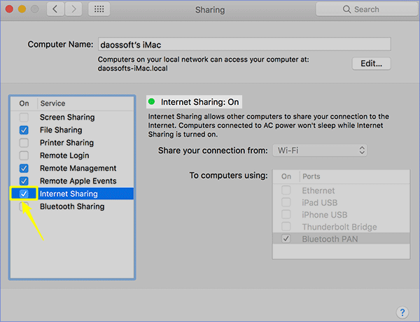 turn on Internet Sharing on Mac