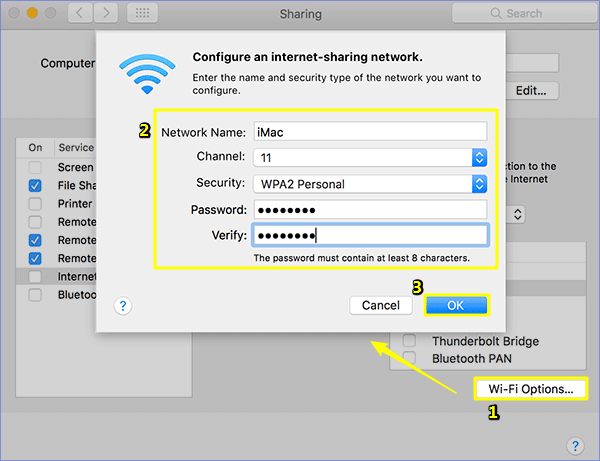 set password for wifi sharing