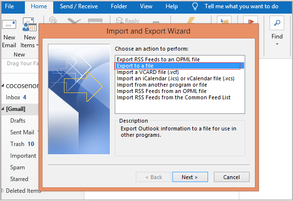 choose export to a file