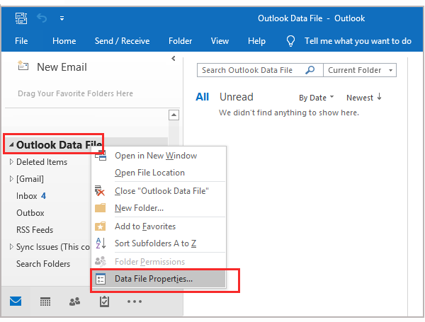 right click outlook data file