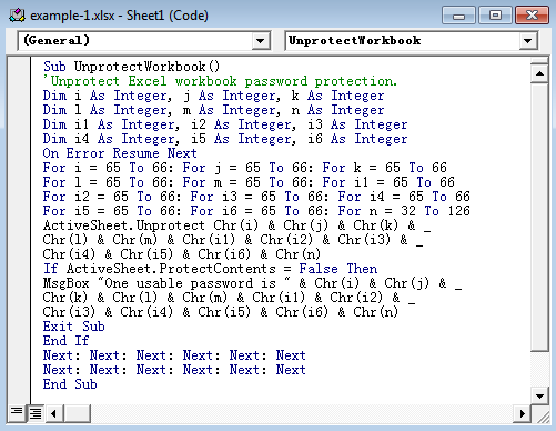 VBA code