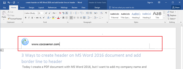 add header on word 2016