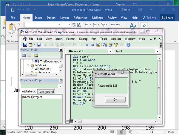 unlock word document wth vba code