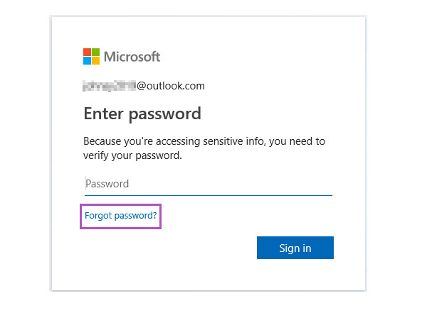 forgot outlook password