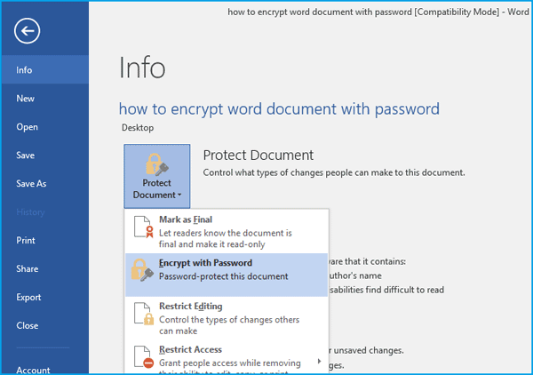 add password to word 2016 document