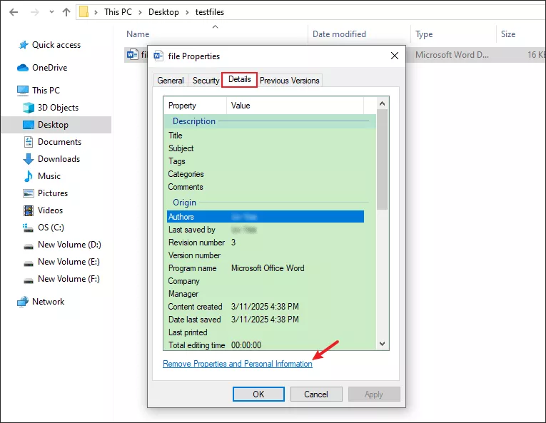 Click Remove Properties...