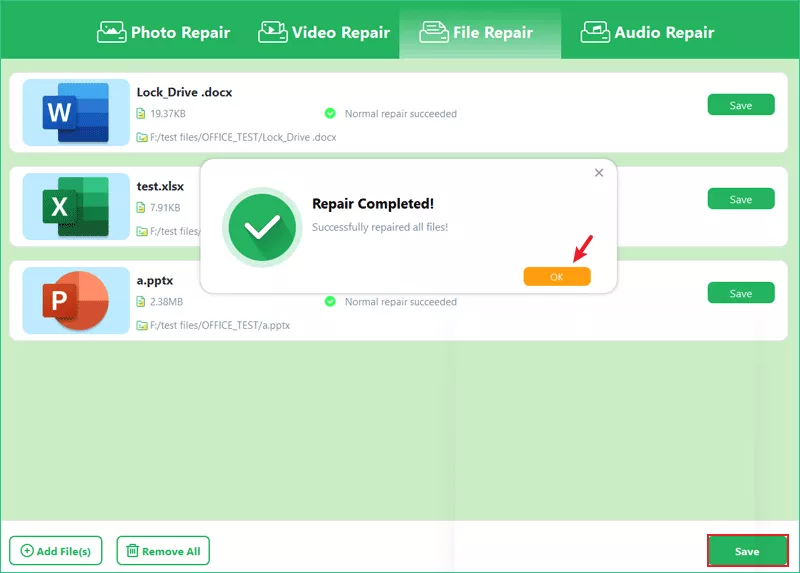 Click OK and save files