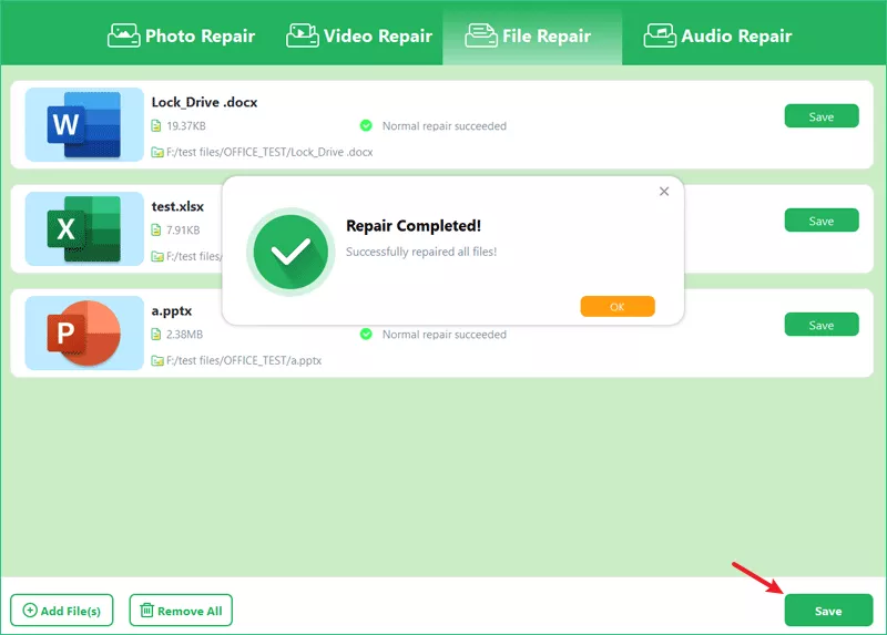 Click OK and save files