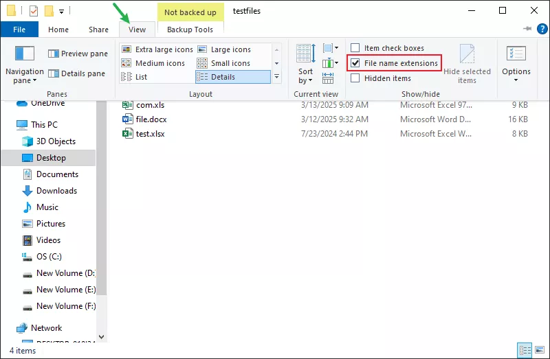 Tick File name extensions