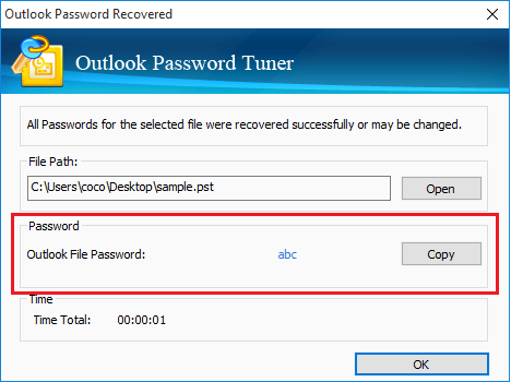 outlook data file password