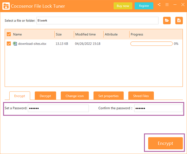 encrypt excel file with password