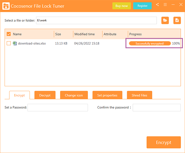 successfully encrypt excel file