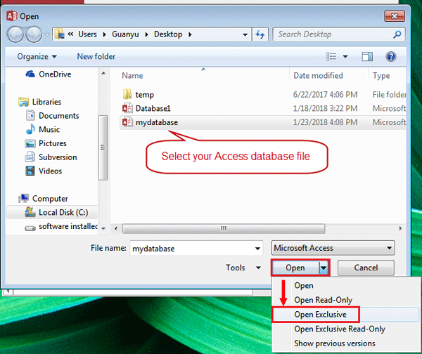 open access database in exclusive mode