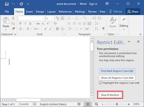 microsoft word 365 selection is locked how to unlock