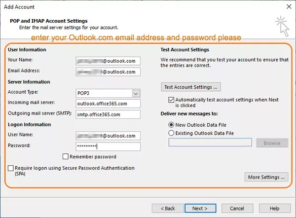 enter mail server settings