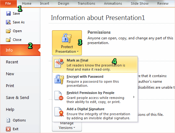 how do you make a powerpoint presentation read only