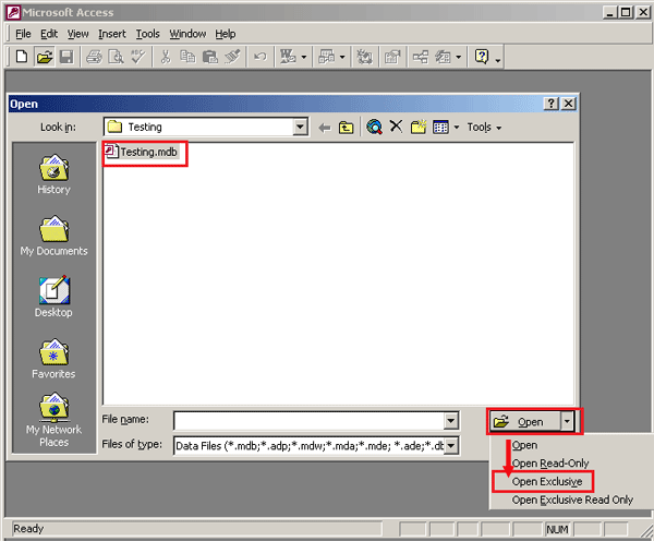 open access 2003 database in exclusive mode