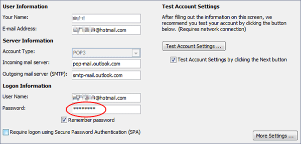 see password in outlook 2010