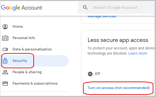 turn on less secure app access