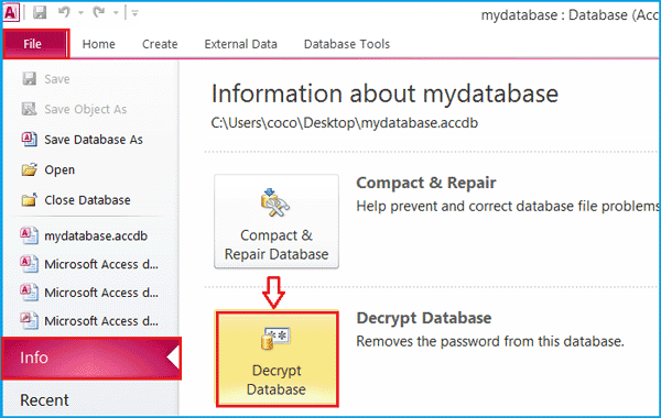 click decrypt database