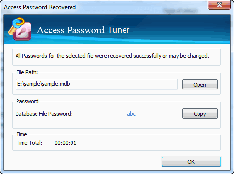 database file password is recovered