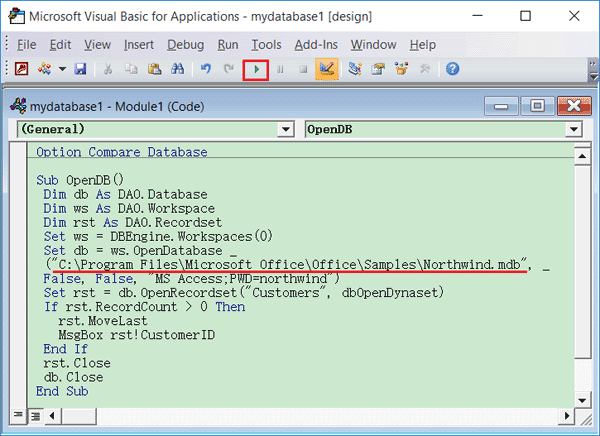 enter vba code on the general box