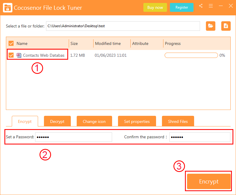 select file and set the password