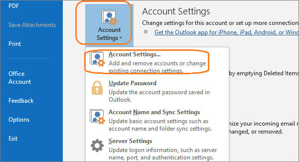 outlook account settings