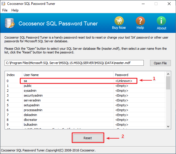 reset sa password