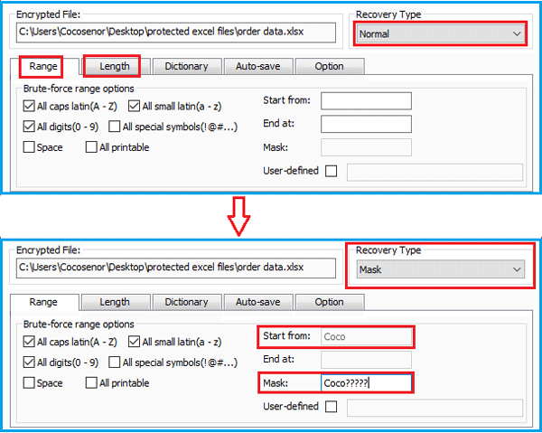 configure excel file attack settings