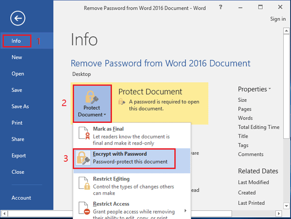 click on encrypt with password