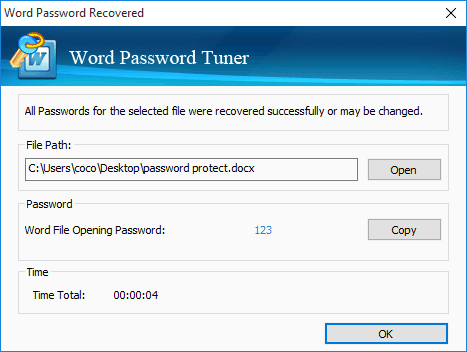 word document password is recovered