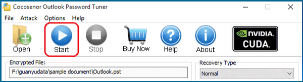 click Start to recover pst file password