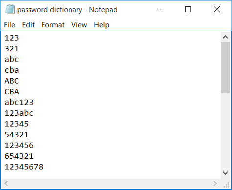 create password dictionary