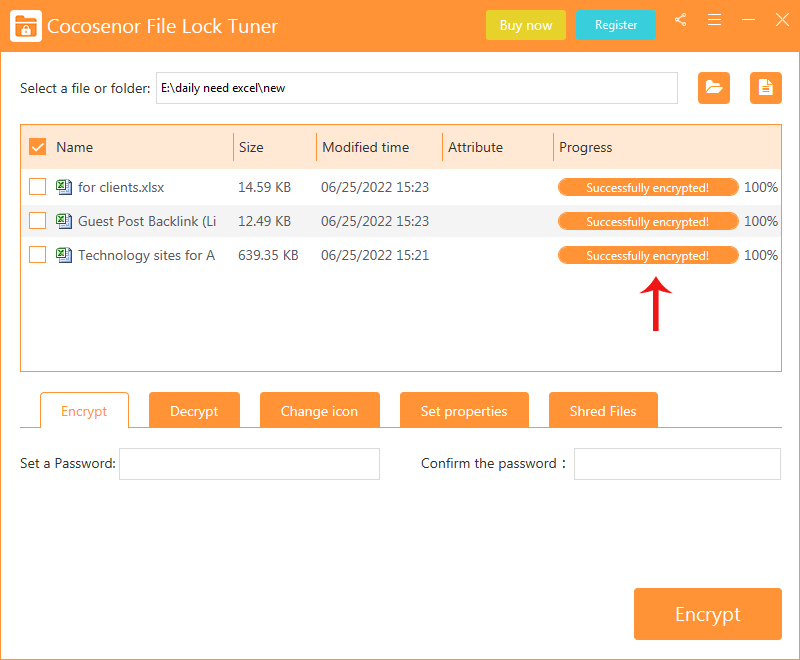 encrypt Excel files successfully