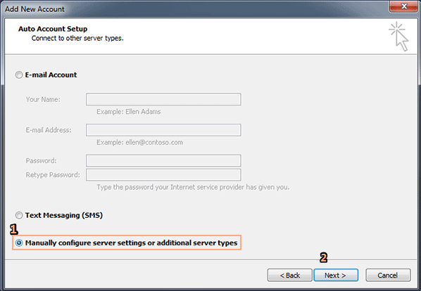 manually configure server setting and type