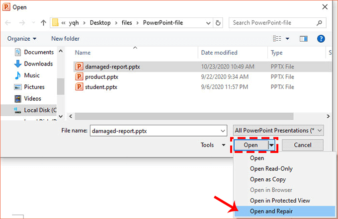 open and repair function