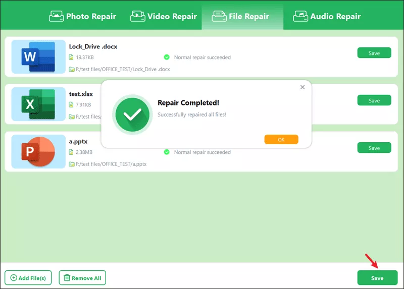 Click OK and save files