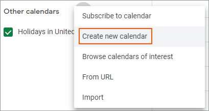 click create new calendar
