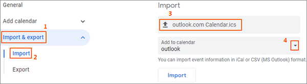 import outlook calendar to google calendar