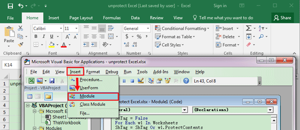 unprotect workbook with vba code