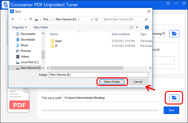 set the unprotected PDF save path