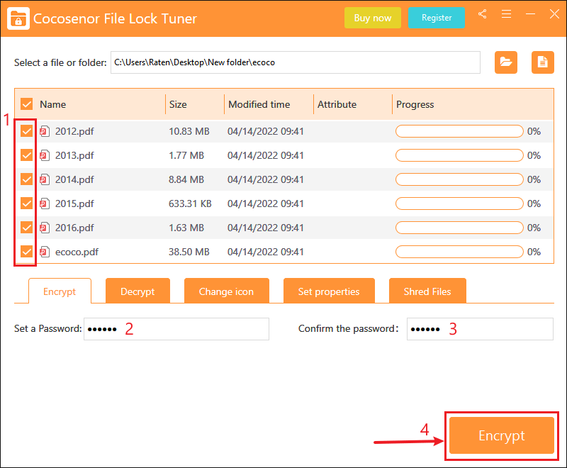 enter password and encrypt