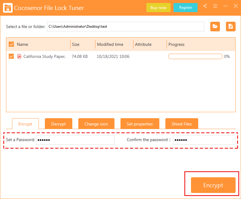 set a password to encrypt PDF