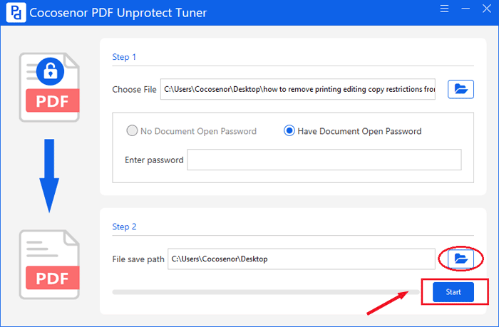 start to remove pdf permissions