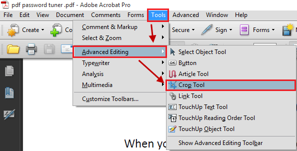 crop tool in adobe acrobat pro